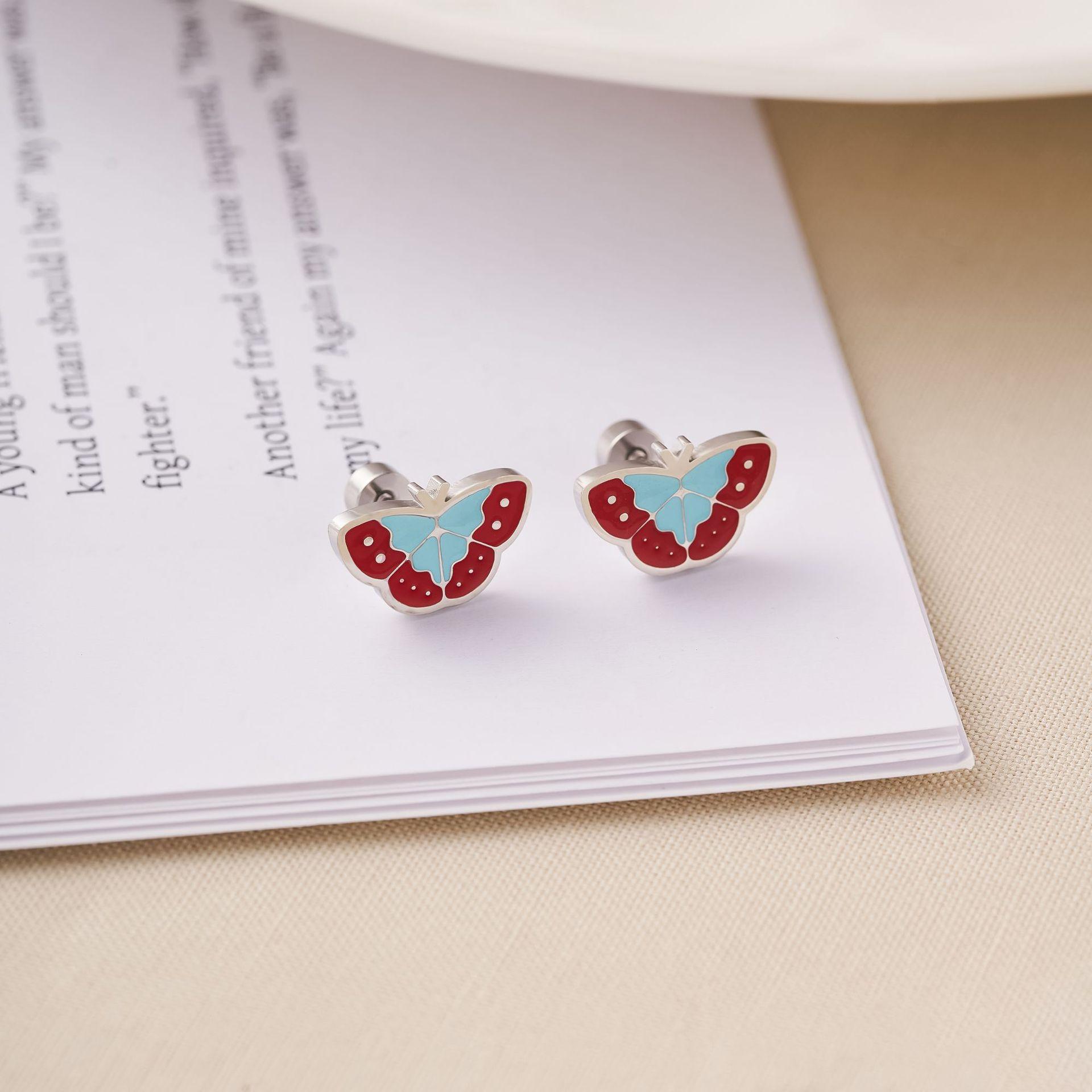 

New Lovely Colorful Enamel Animal Fruit Flower Stud Earrings For Women Girls Stainless Steel Heart Star Zircon Christmas Gifts