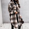 Umlegekragen Damenmantel Langarm Herbst Winter Karomuster Klappentaschen Wollmantel Oberbekleidung