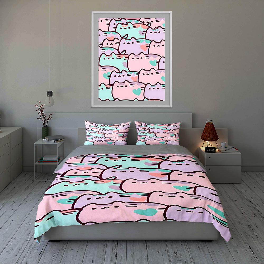 Pastel Cat Pattern. Bedding Duvet Cover Sets Duvet Covers Pillowcases Gifts (1 * Duvet Cover 2 * Pillowcases, Without Duvet Insert)
