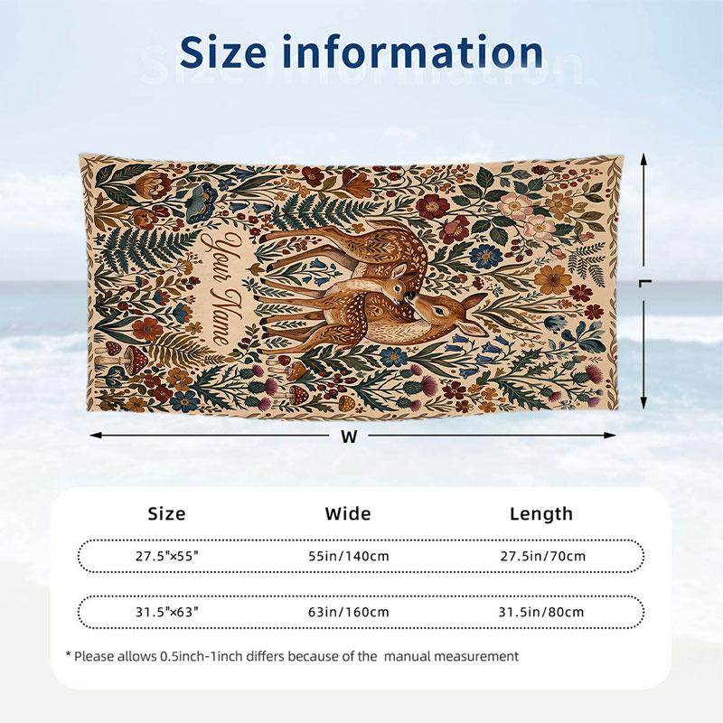 Deer Theme Beach Towel Personalized Custom Name & Text Soft Quick Dry Beach Towel for Swimming Travel