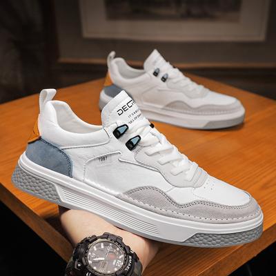 New Men Genuine Leather Casual Shoes for Man Autumn Flats Skateboard Shoes Youth Street Cool Patchwork Sneakers