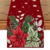 Linen Christmas Table Flag with Snowman & Santa Prints - Festive Table Mat Decorations