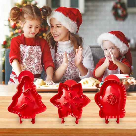 Christmas Cookie Pie Molds Plastic Cutters for Tree Snowflake Mittens Designs Mini Hand Pie Press for Holiday Baking