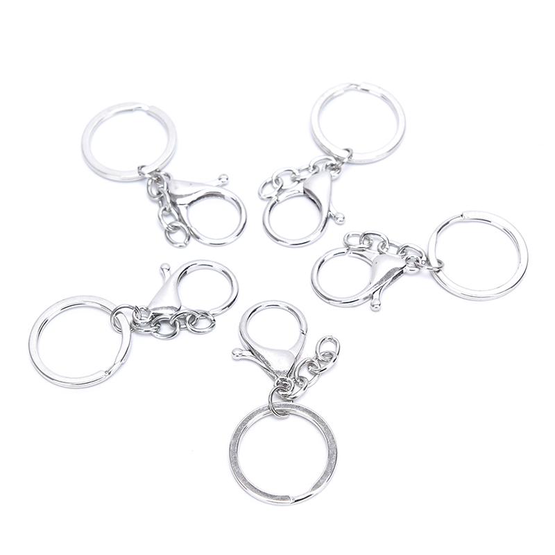 10Pcs Big Lobster Clasp Hooks Keychain Split Ring Short Chain Key Ring Diy