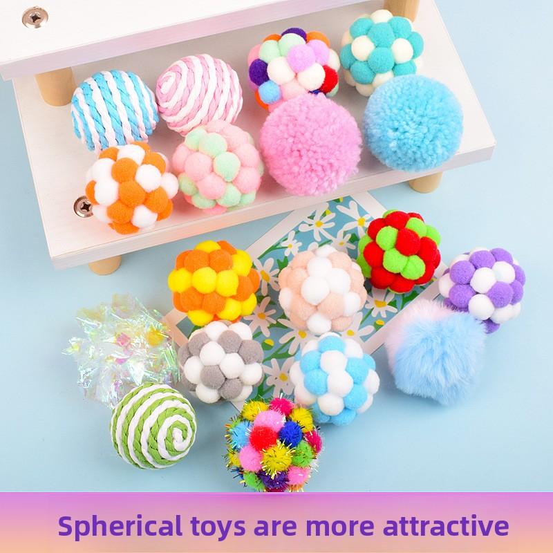 Zabawka dla kota - Elastyczna piłka - Ręcznie robiona pluszowa piłka z dzwoneczkiem - Zestaw prezentowy - Samodzielna piłka dla kota, która jest wytrzymała i odporna na drapanie i gryzienie