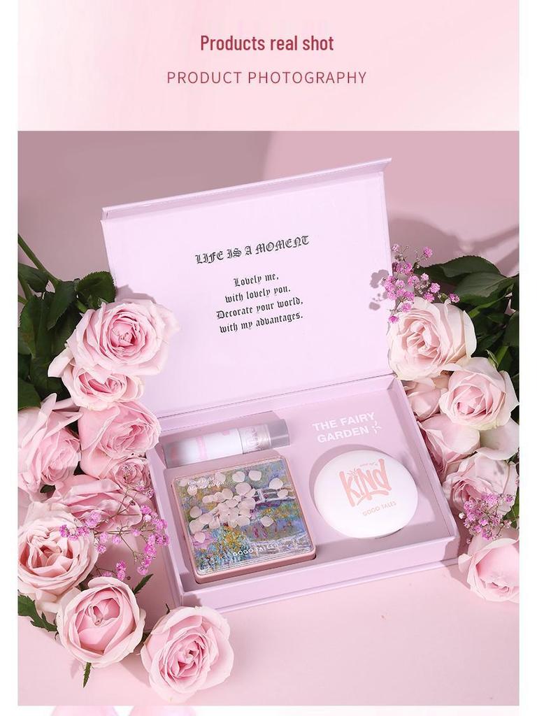 Qixi Limited Edition Gift Box: Gogotales Eyeshadow Palette, Lip Gloss, Powder Cake (GT301)