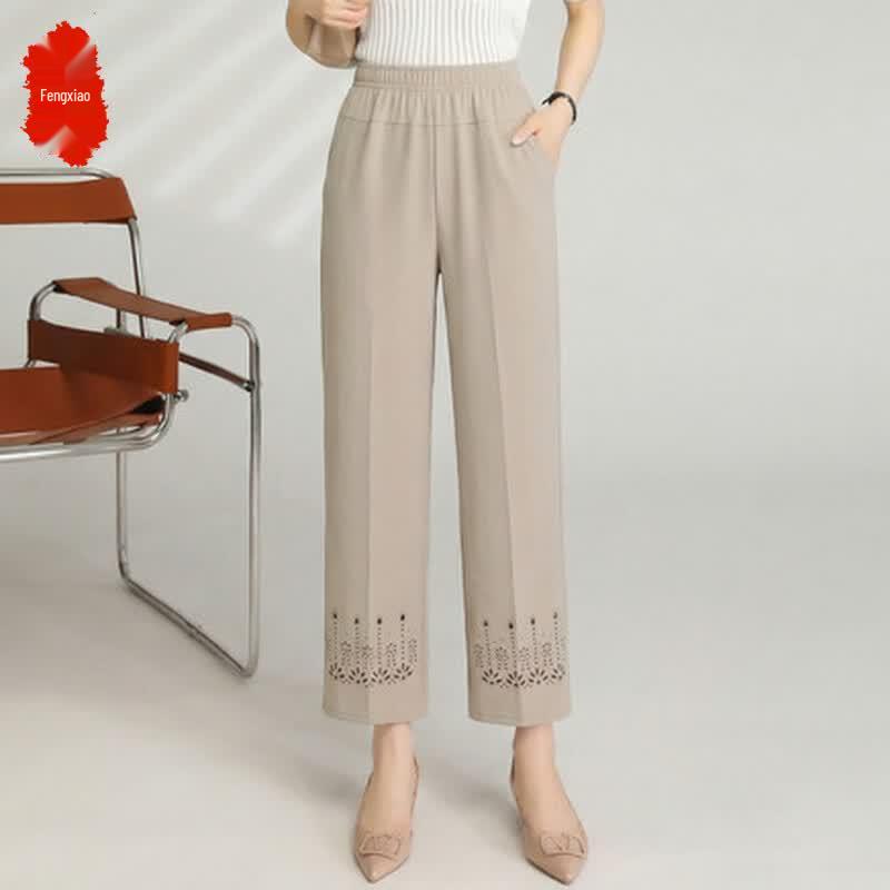 

Fengxiao Mama Women s High-Waisted Straight Cropped Pants 4XL