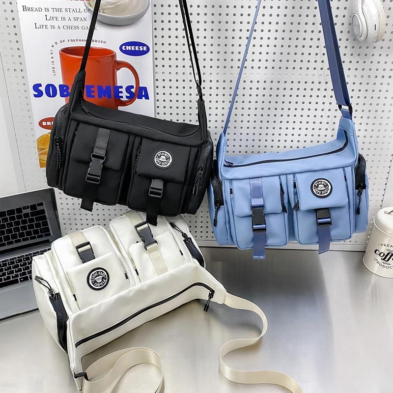 Large Capacity Nylon Crossbody Bag for Women Multiple Pockets Casual Shoulder Bag Elegant Monochromatic