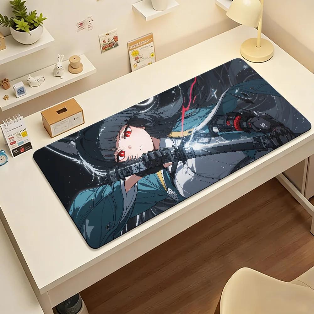 Gaming Mouse Pad Large Desk Mat Antislip Stitched Edges Black Hair Fox Girl Teal  White Design PC Keyboard Pad