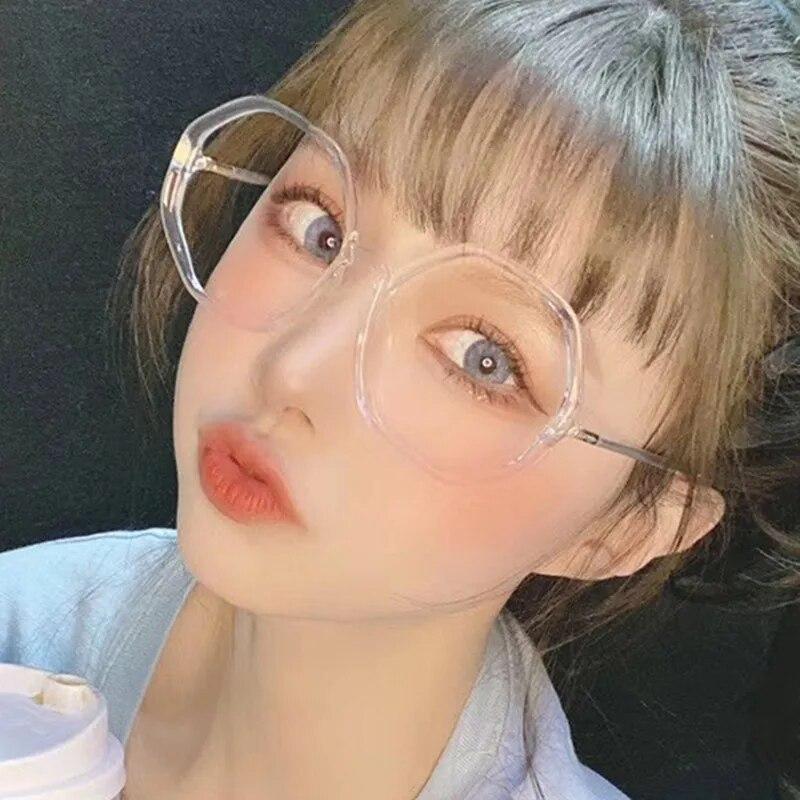 new polygonal Plain glasses anti blue light eyeglass frame retro personality large fashion eyeglasses for women men