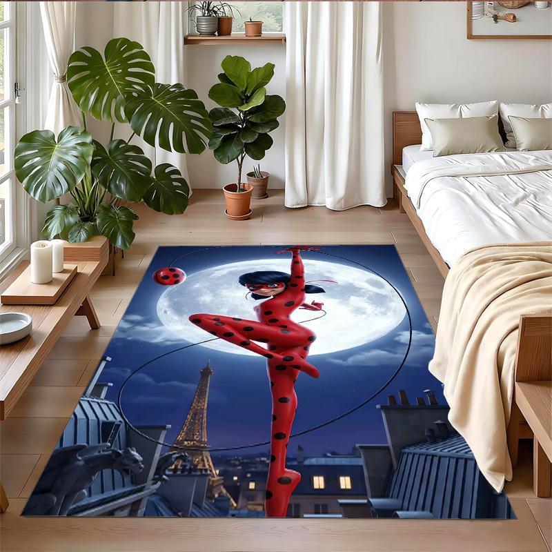 Rutschfester Kristall-Samt-Teppich, Teppich mit Miraculous Ladybug Design für Innenbereich Wohnzimmer Schlafzimmer Heimdekoration