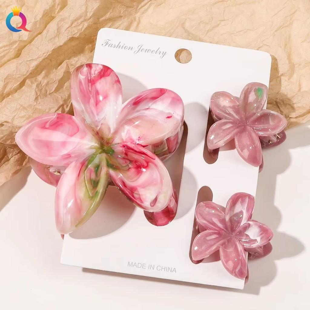 3 Pcs Hawaiian Hair Claw Clip for Women,Flower Marble Vein Hairpin Barrette Summer Vacation Beach Cute Fashion Hair Accessories