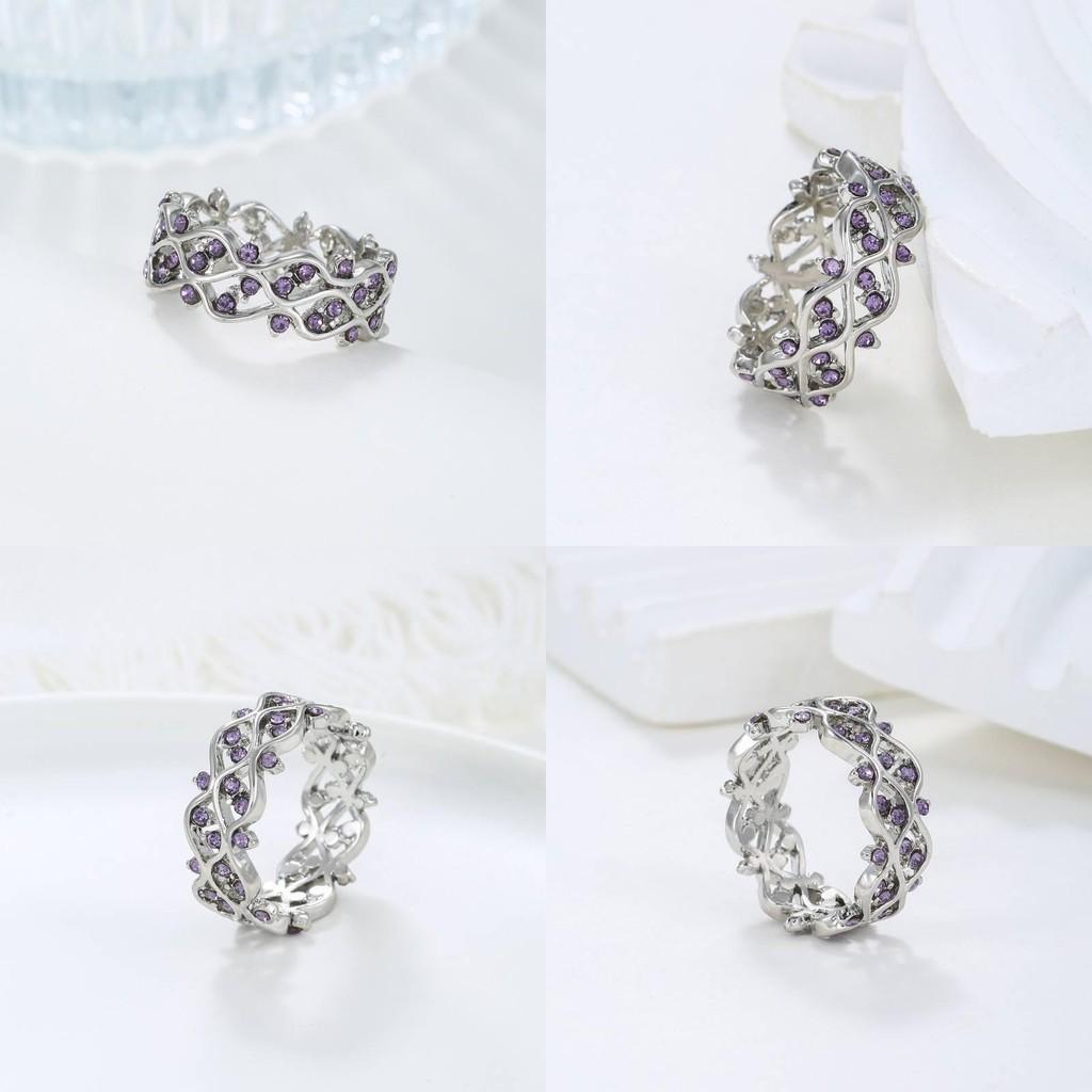 Imitation Zircon Amethyst Ring Wavy Streak Fashion Simple Classic Gift Retro