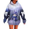 Ladies' Christmas Printed Bow Long Sleeved Loose Fitting Headband With Rope Hooded Sweatshirt Top