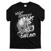 What Happens In Vegas Started In Oakland Graphic T-Shirt Black Retro Streetwear Tee with Football Helmet Design, Cotton Round Neck Short Sleeve Shirt