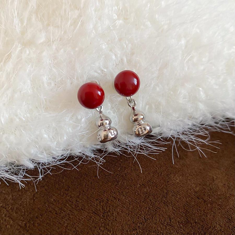 Retro Hong Kong Style Red Flocking Geometric Round Earrings Earrings Fashion Personality Temperament Earrings Women