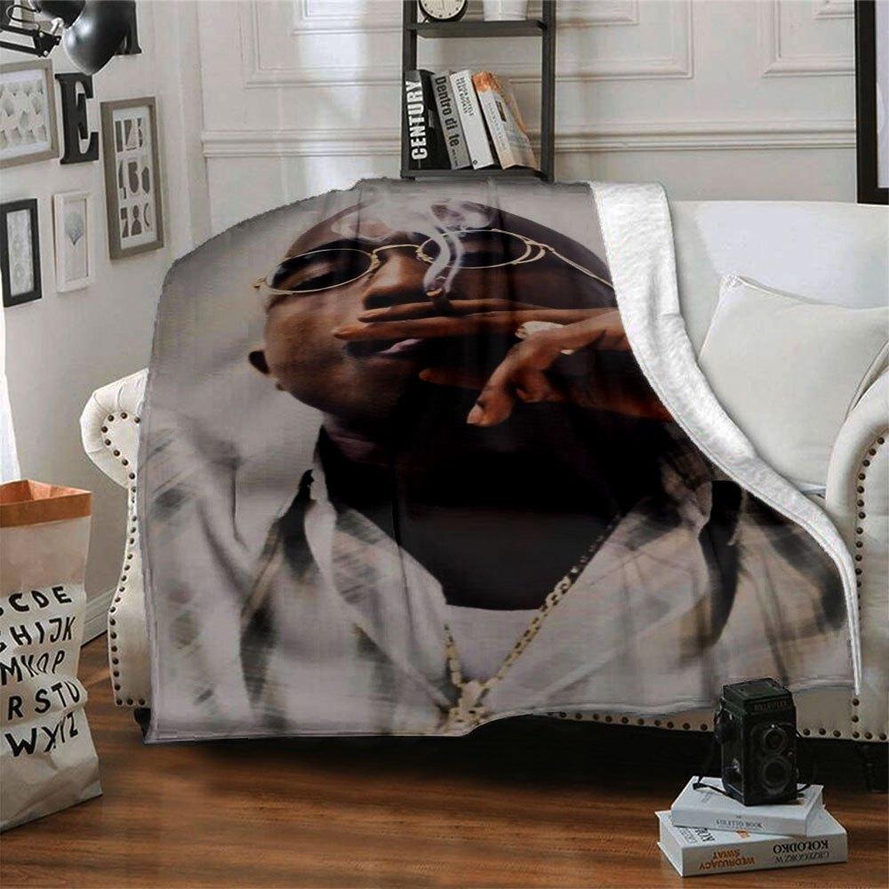 1 Stück 2Pac Hip Hop Decke Weich Leicht Ganzjahres Mehrzweck Überwurf für Sofa, Bett, Büro & Picknicks, Französischer Stil mit Ikonischem Albumcover & Zitaten
