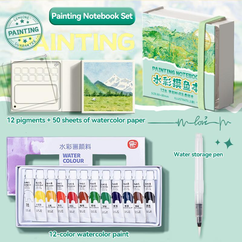 Portable 12/24 Colors Watercolor Painting Notebook Pigment Palettle Set Artist Watercolor Paint Palette Sketchbook Art Supplies