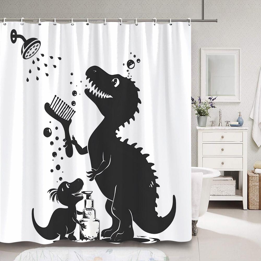 Funny Cute Animal Shower Curtain Riding Shark Cat, Dog In Bathtub And Pretty Pig Polyester Fabric Shower Curtains Bathroom Decor
