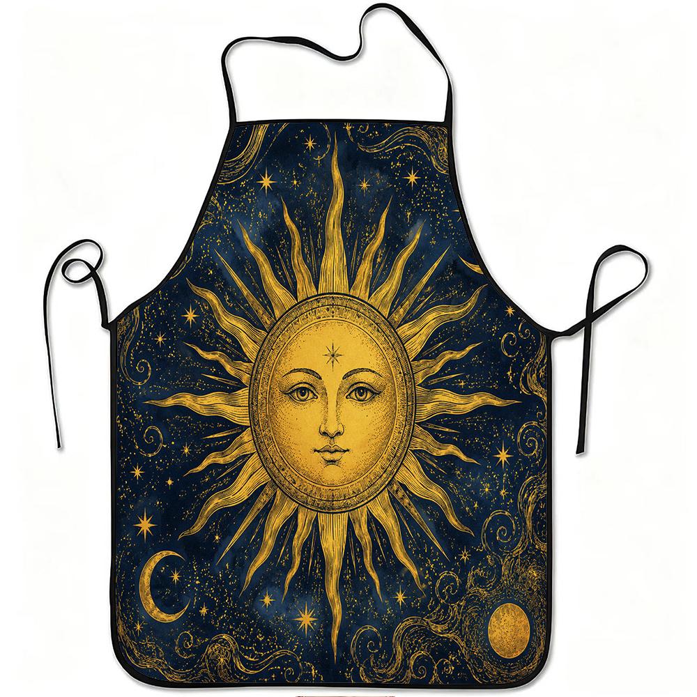 1pc Celestial Sun Moon Stars Print Apron, Durable and Easy to Clean, Adjustable Waistband, Polyester Material, for Kitchen Cooking, Gardening, Orchard