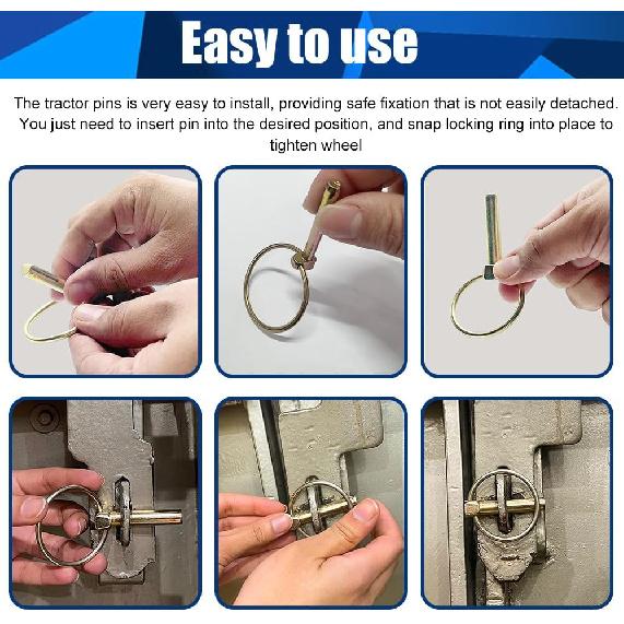 4PCS Heavy Duty Lynch Pin Assortment Kit, 3 Point Hitch Pins, 3/16 Inch Round Pin Locks Trailer Gate Pin Trailer Coupler Pin Carbon Steel Linch Pins