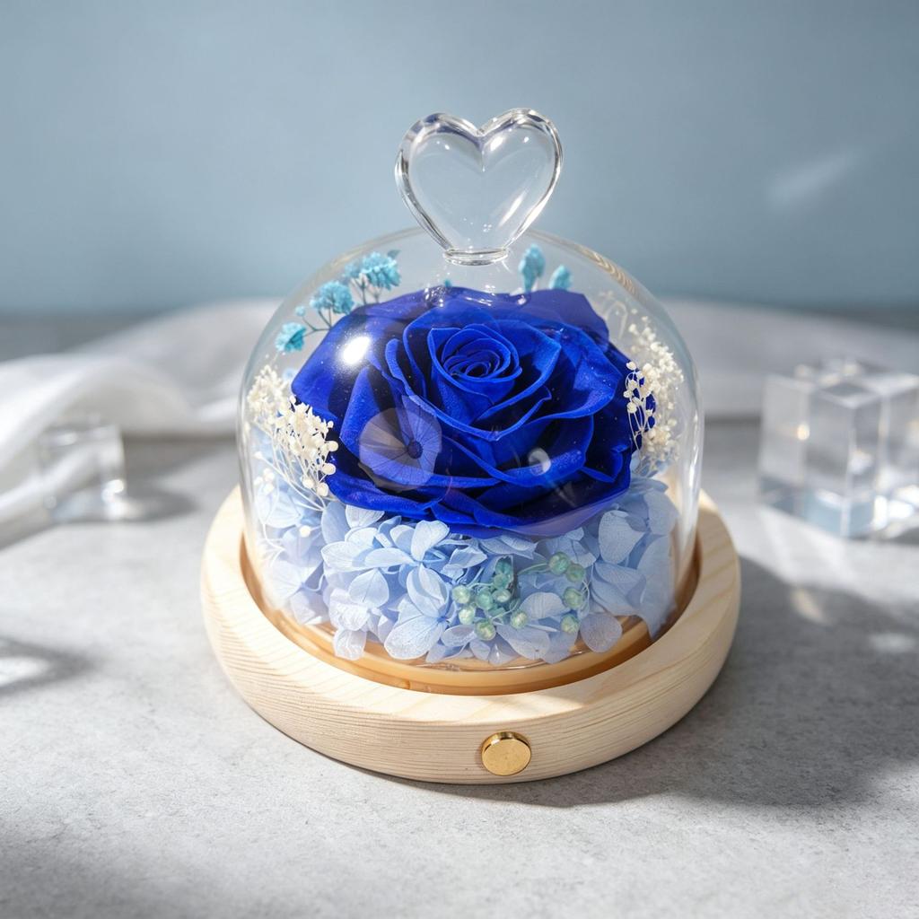 Caja de Regalo Flor Eterna Rosa Terminada Cubierta de Cristal Amor Rosa Flor Eterna Caja de Regalo Terminada Floral Regalo Punto
