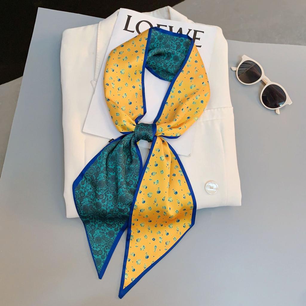 Luxusní dlouhý hedvábný šátek dámský zvířecí koňský potisk tenký úzký šátek taška gumička do vlasů stuha šátky dámský nákrčník