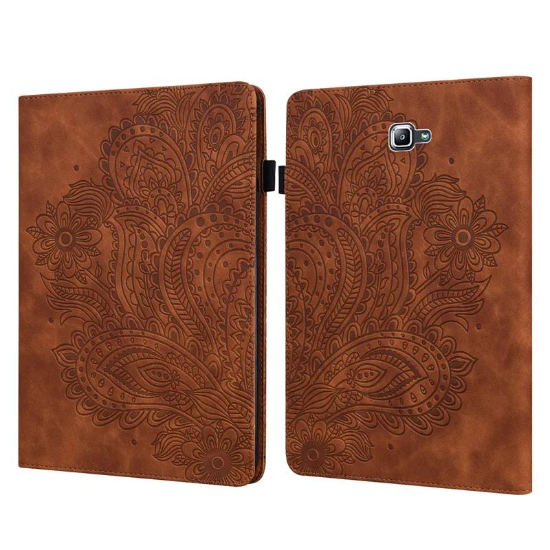 

For Samsung Galaxy Tab A A 6 10.1 Case 2016 SM-T580 SM-T585 For Samsung Tab A 10.1 2016 Cover Embossed Flower PU Leather Funda SM-T580 SM-T585 коричневый
