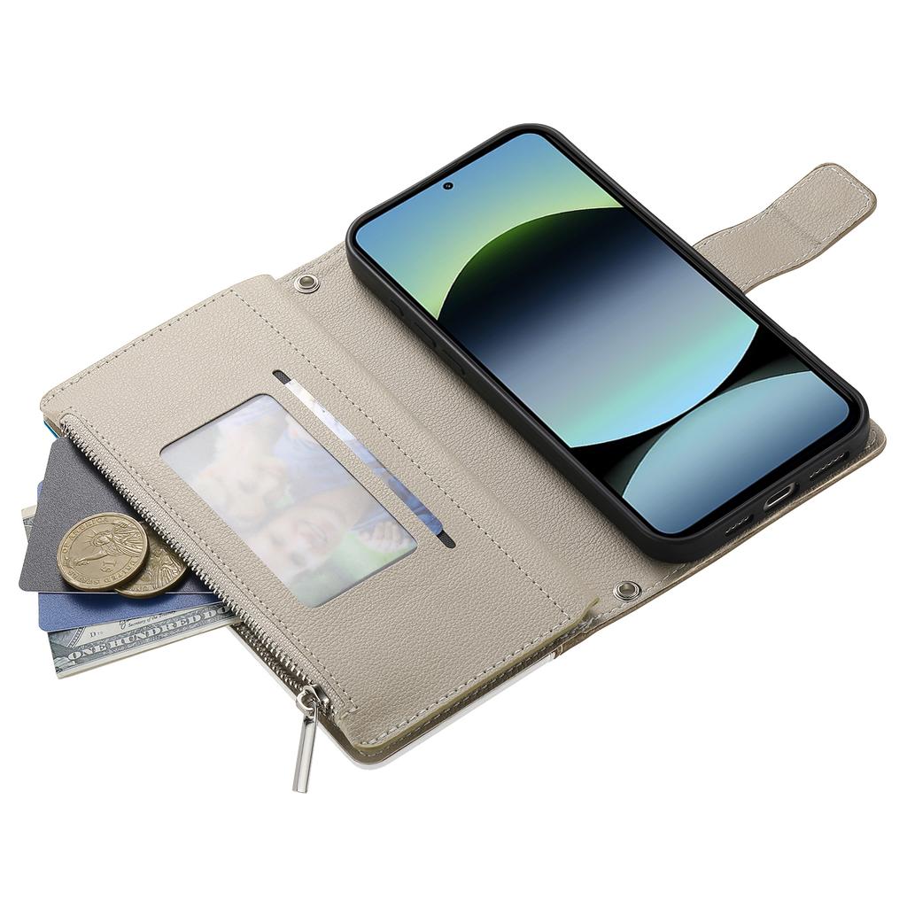 For Xiaomi Redmi Note 14 4G (164.84mm) Case Zipper Wallet Color Splicing Leather Flip Phone Cover with Straps