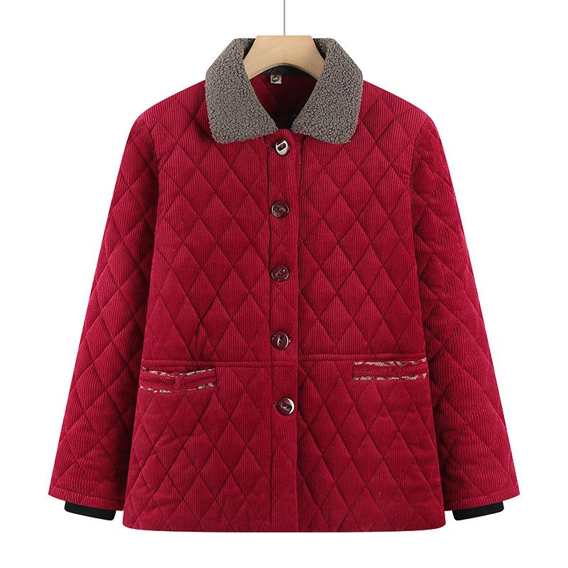 Veste d'hiver doublée de velours grande taille pour femme - Manteau chaud en coton pour mamie