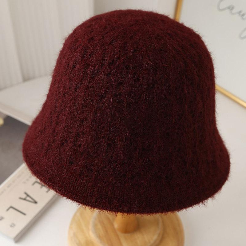 Cashmere blended fisherman's hat children's autumn and winter warm knitted hat versatile fashion face small solid color bucket hat