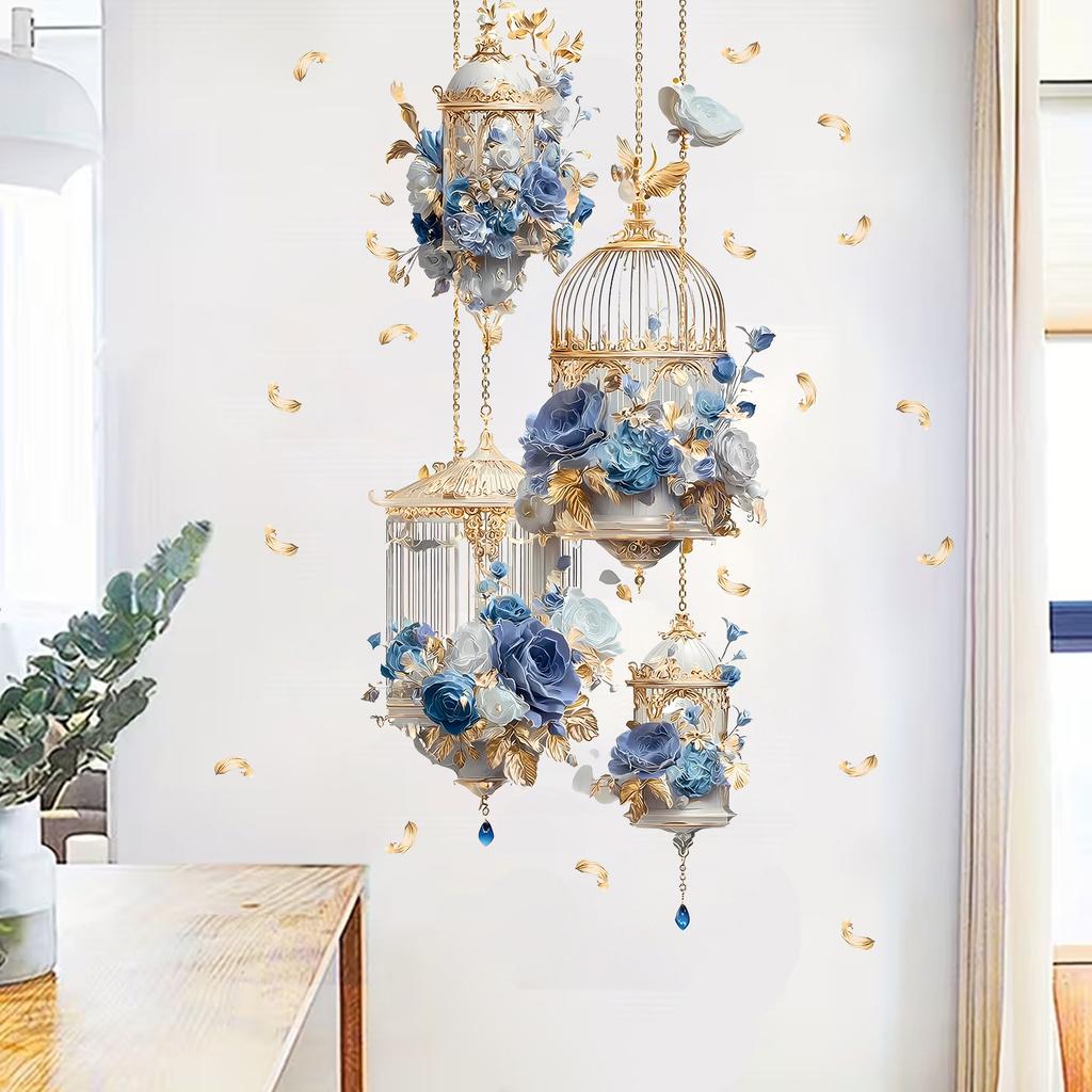 Vintage Bird Cage Rose Restaurant Background Decoration Corridor Entrance Wall Decoration Self Adhesive Stickers