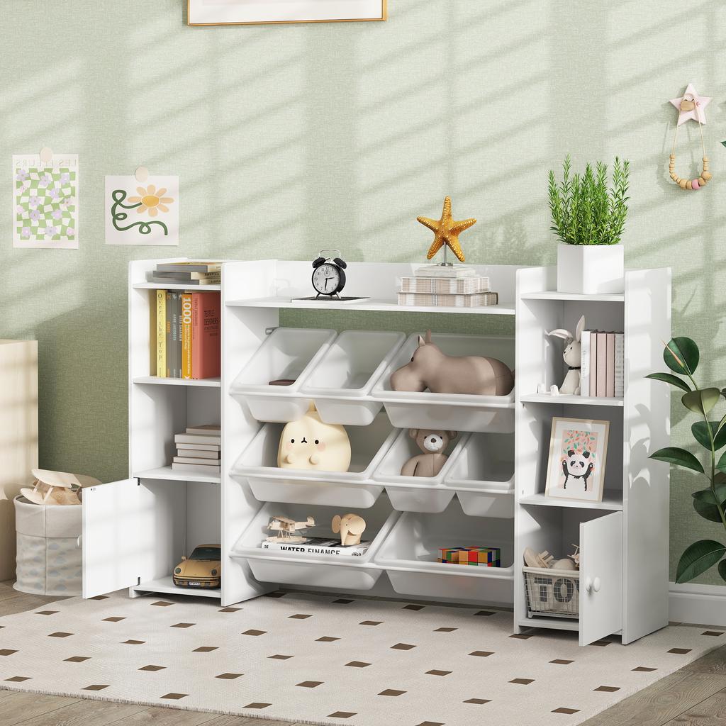 Kinder-Aufbewahrungsregal, Regal für Spielzeug und Bücher, für ordentliche Organisation, 8 herausnehmbare Boxen, Weiß