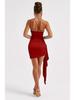 One-Shoulder Ruched Slit Satin Dress - European & American Summer Elegance