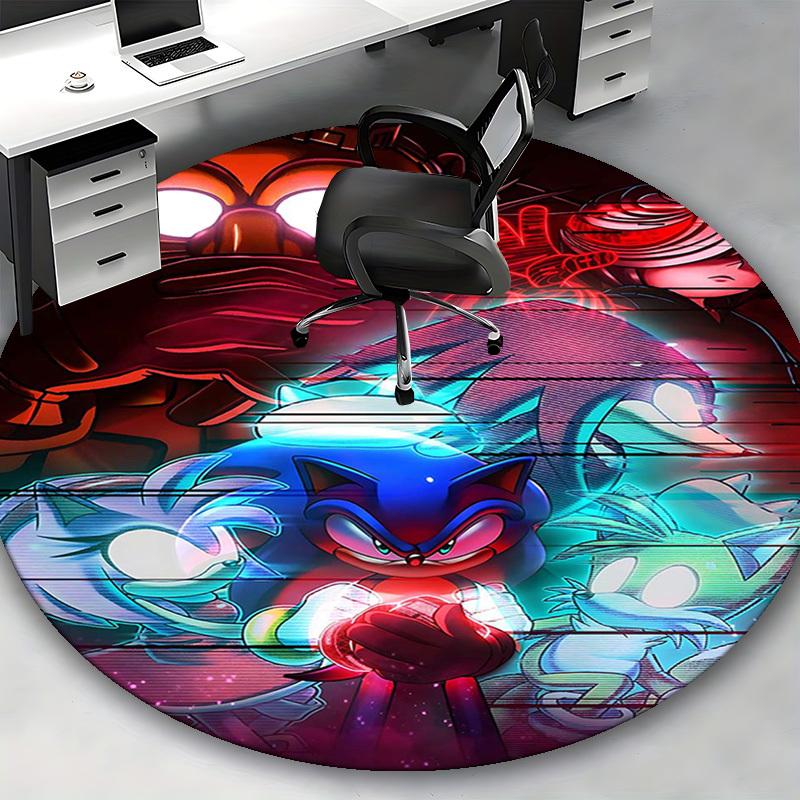 1pc Sonic the Hedgehog Anime Cartoon Design Round Carpet Office Chair Mat, NonSlip Rug for Home Decor, Living Room, Bedroom, Game Room