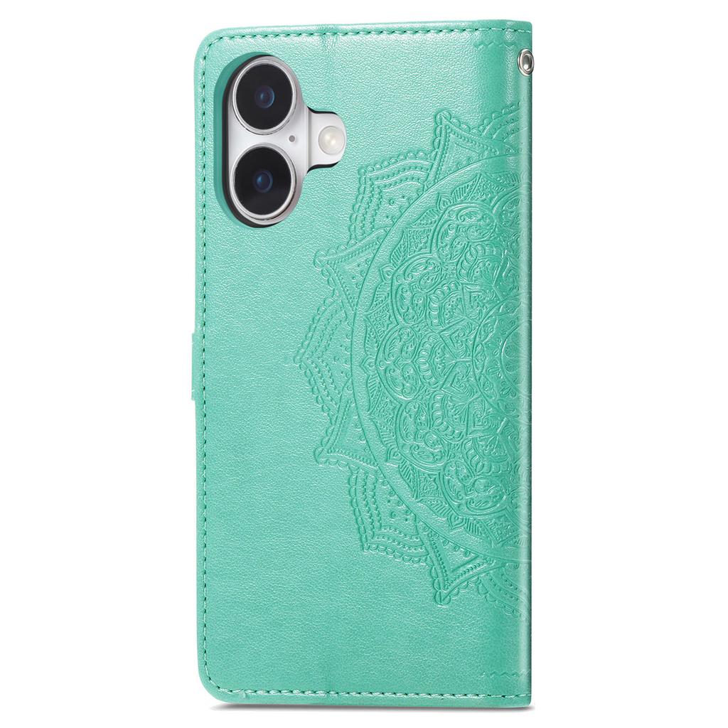 For iPhone 16 Case Embossed Mandala Pattern Leather Phone Cover Wallet Card Slot Holder