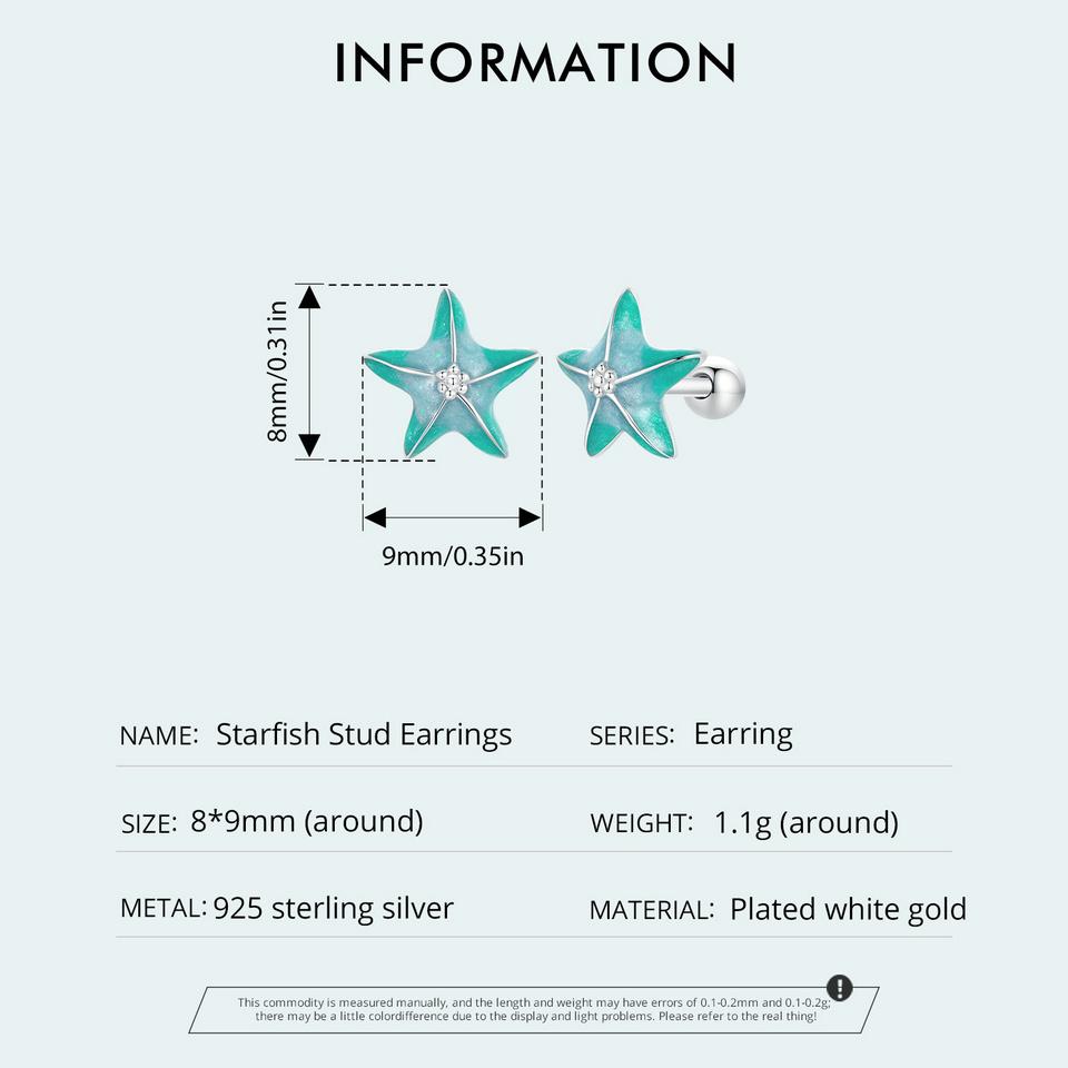 Turquoise Starfish Threaded Earring Summer Fresh S925 Sterling Silver Star Stud Earrings