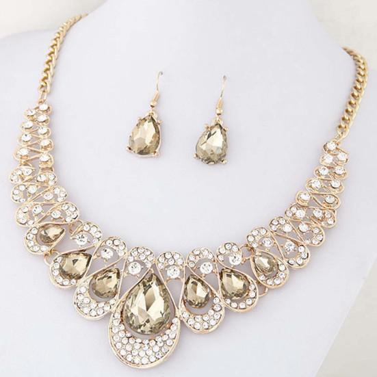 2ks/sada Přehnané náušnice s ušlechtilým náhrdelníkem Vícebarevné náušnice s přívěskem z umělého drahokamu