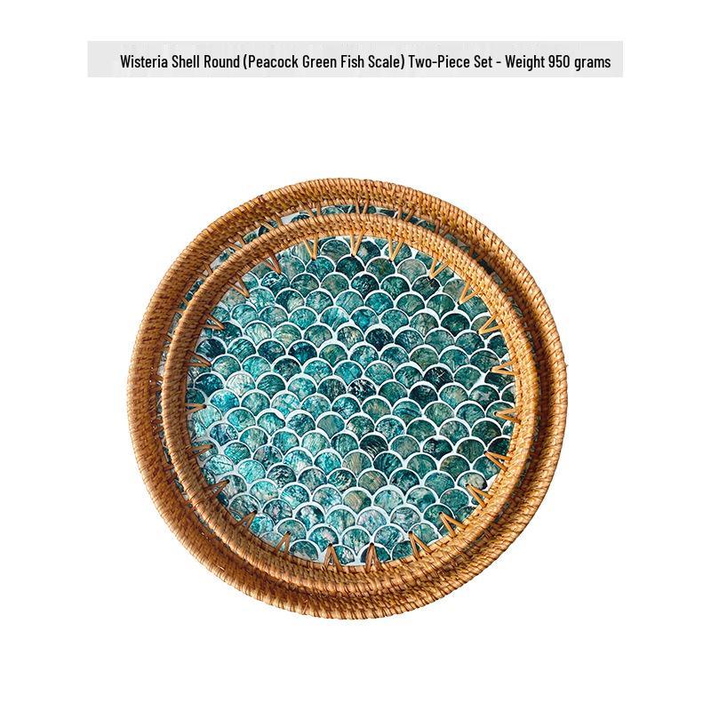 Handmade Rattan Round Light Luxury Tray for Picnic, Fruit, and Candy Storage in the Living Room or Restaurant.