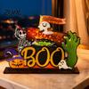 Halloween Party Supplies for Bars Tabletop Decor Signs, Pumpkin Ghost Gnome Wood Centerpiece Blocks, Spooky Goblins Ghosts Table Tiered Tray Ornaments