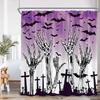 Full Moon Night Halloween Shower Curtain Flying Witch Evil Pumpkin Wizard Graveyard Horror Bath Decoration Bathtub Curtain