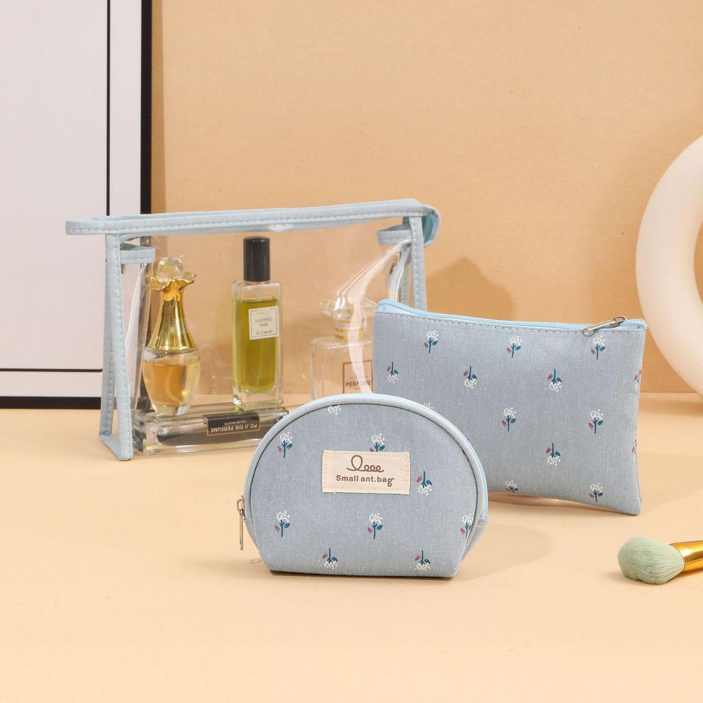 Transparent PVC Makeup Bag Canvas Set - 3-Piece Travel Toiletry & Storage Bags for Women