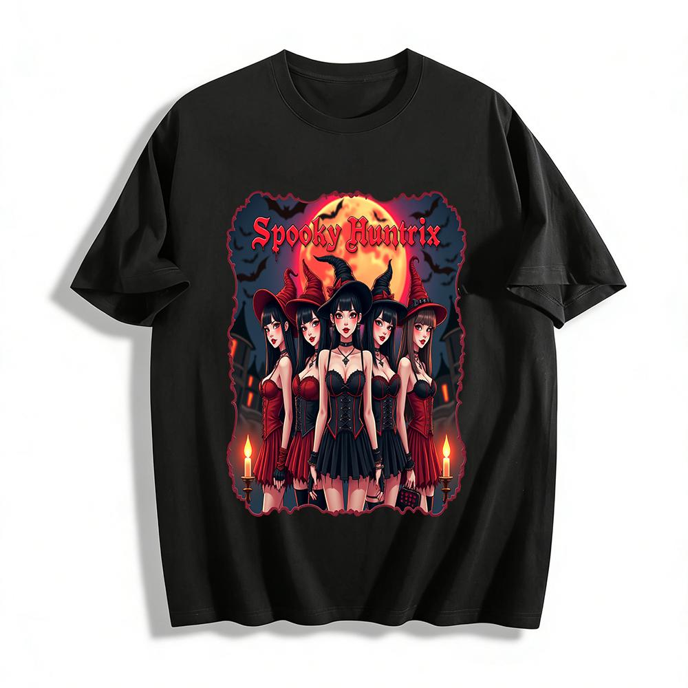 Halloween Spooky Huntrix Girl Group Print Top Gothic Witch Moon Night Casual T-Shirt Pure cotton T-shirt