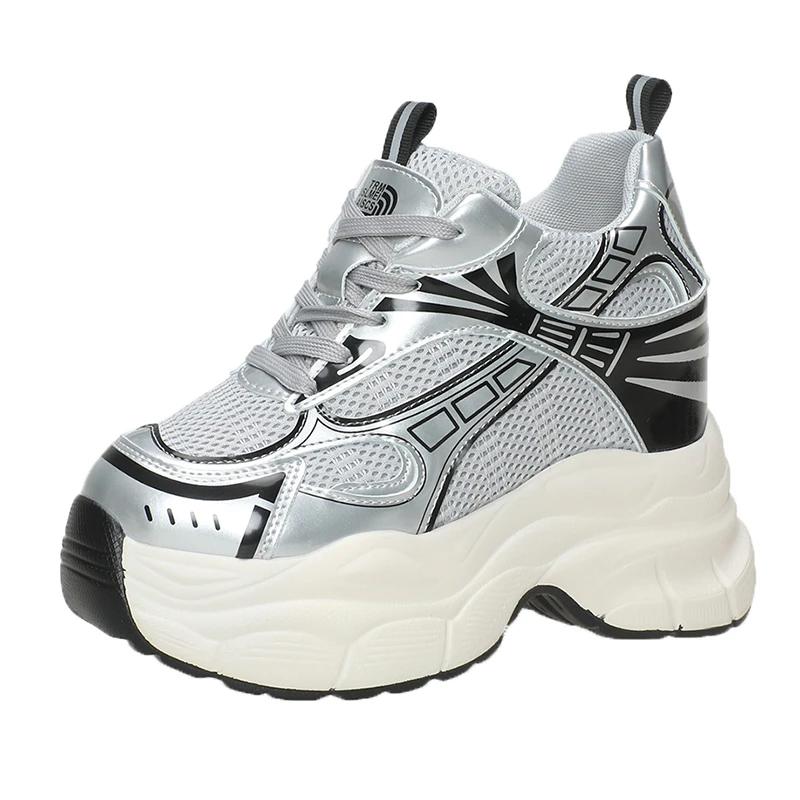 

10 см Летние женские кроссовки с высоким верхом Осень Весна Женская обувь Массивные кроссовки Дышащие клинья Повседневная обувь Zapatos Casual Mujer 34