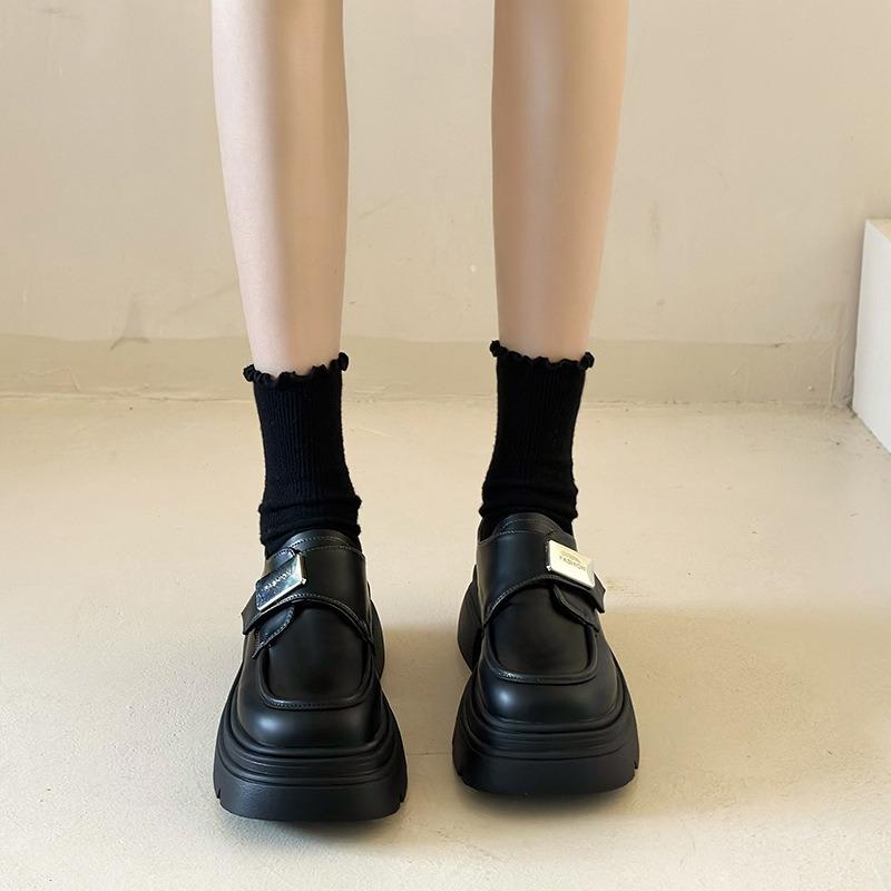 thick-soled high-end small leather shoes for women's spring new versatile loafer heightening retro single shoes thick heel