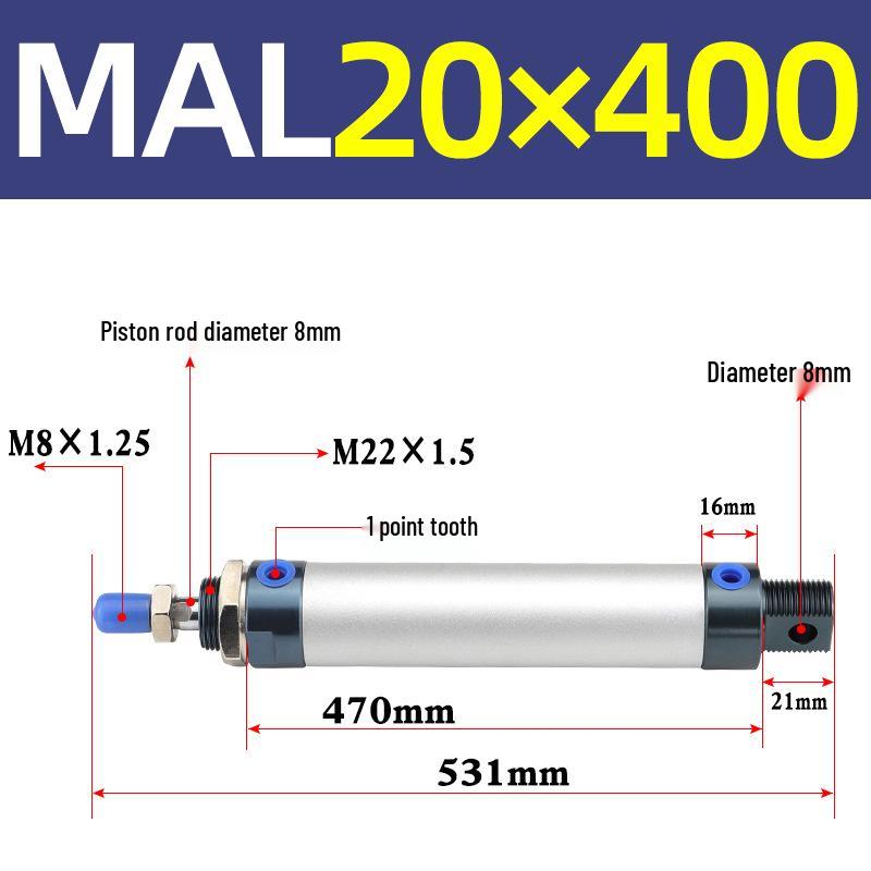 Mini Aluminum Alloy Pneumatic Cylinder - Round, Sizes 16/20/25/32/40 x 25/50/75/100/200