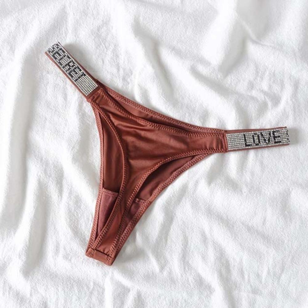 Sexy Triangle Fitness Sports With Letter Low Rise Briefs Sexy T-Back G-string Women Panties Rhinestone Thong