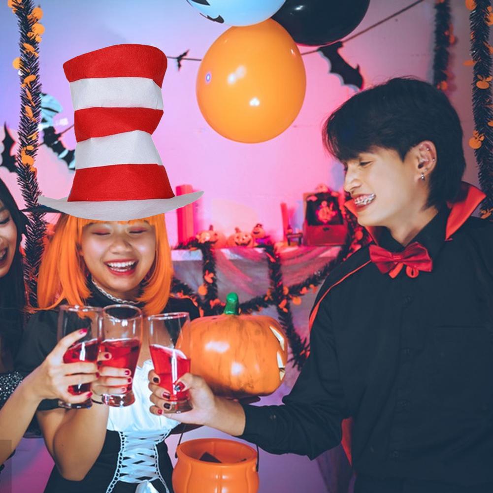 Red White Striped Hat Polyester Bright Stovepipe Tall Hat Bowtie Gloves Costume Lightweight Themed Party Headpiece For Kids