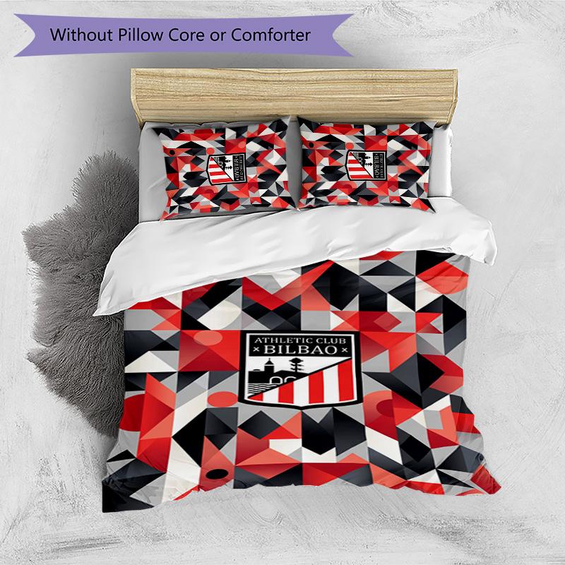 Athletic Bilbao Football Printed 3 Pieces Bedding Set, Comfortable Skin Friendly Bedroom Duvet Cover Set