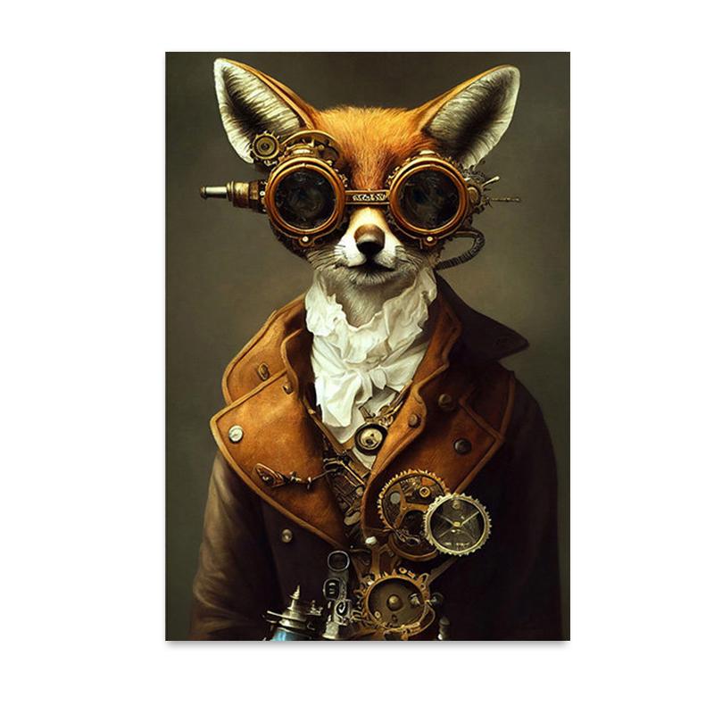 Retro Funny Animal Steampunk Cat Astronaut Rabbit Canvas Painting Posters Prints Wall Art Pictures for Living Room Home Decor